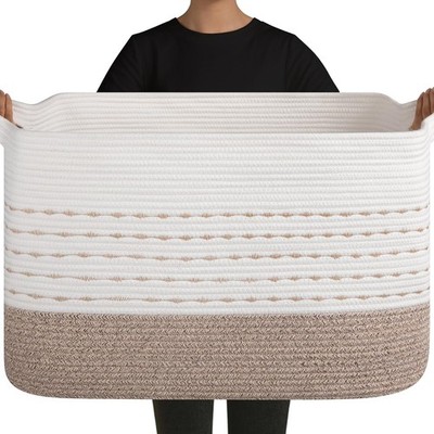 108L Extra Large Blanket Basket 25 x16 x16  Rectangle Woven Cotton Rope Baskets