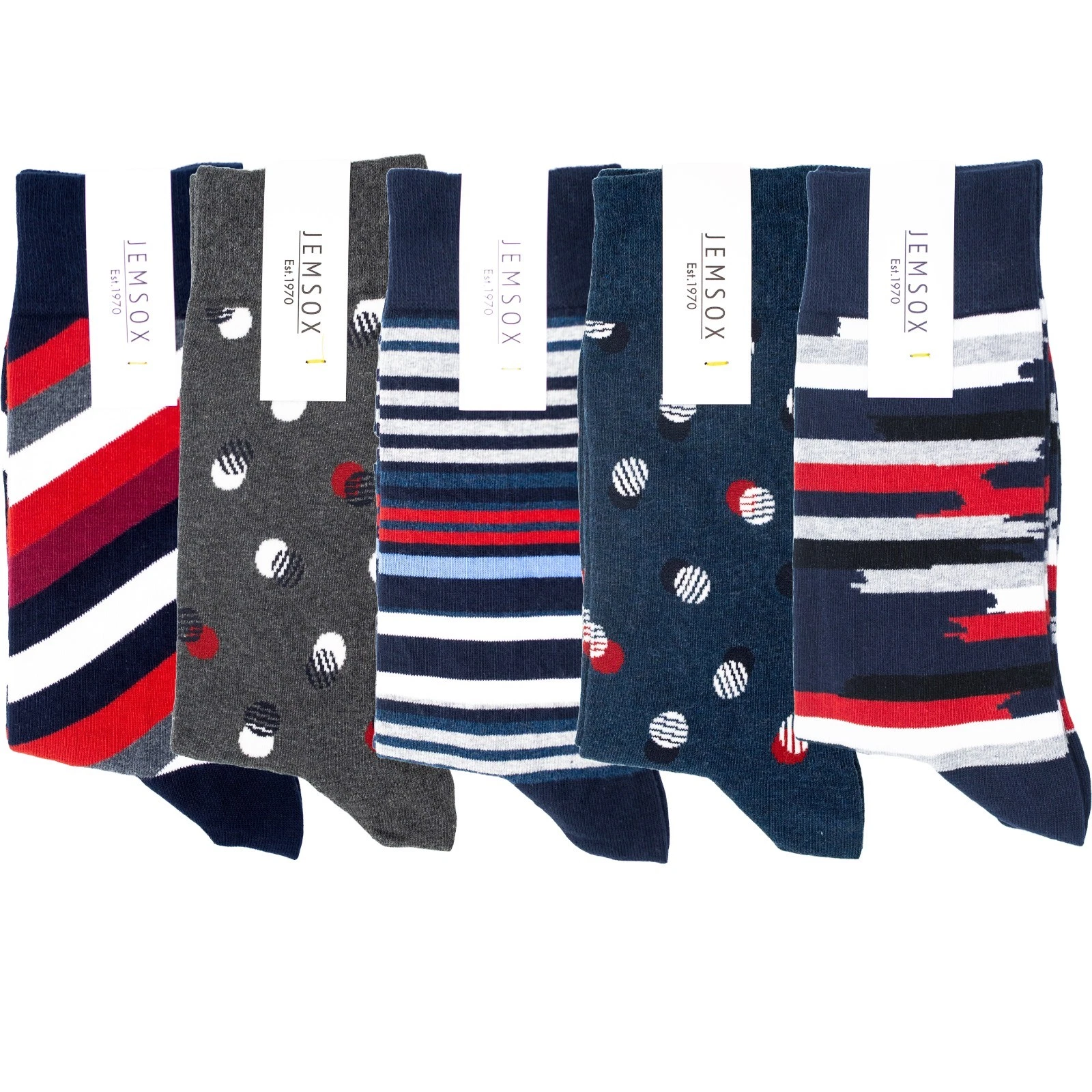 5-Pack Multi Spot & Stripe Organic Cotton Socks – Mens Crew One Size 7-11