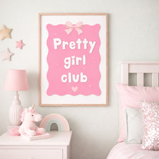 Pretty Girl Club Wall Art Pink Bow Girls Bedroom Decor Cute Aesthetic Print