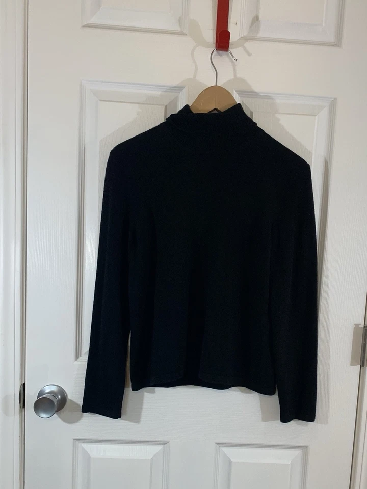 Suéter para mujer Petite Sophisticate cuello alto seda cachemir talla M negro Foto 3 de 4