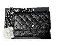 Chanel Classic Wallet On Chain Black Caviar Silver HW Crossbody Bag 