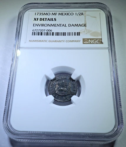 NGC XF 1735 Spanish Mexico Silver 1/2 Reales Genuine 1700's Pirate Treasure Coin