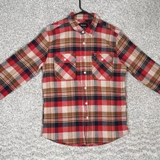 Brixton Bowery Flannel Shirt Mens Medium Red Long Sleeve Button Plaid Standard