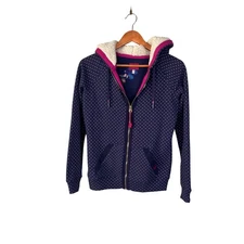 Joules Clothing Pokadot Full Zip Sherpa Hooded Jacket Womens Sz. 4 XS Layer