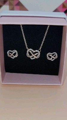 NEW PANDORA Sparkling Infinity Heart Stud + Necklace Jewelry Gift Set B802095