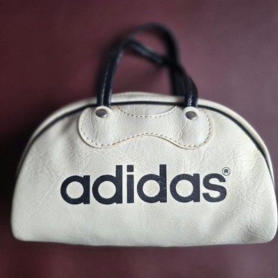 Old adidas Vintage Mini Bag White Black 70s Leather Crossbody Excellent