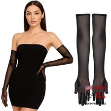 Long Black Sheer Gloves, Lace Opera Gloves Mesh Women Formal Glove Tulle Glove