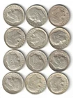 Lot of (12) Roosevelt Dimes 90% Silver Dates 50's & 60's   [52]