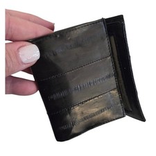 Vtg Lee Sands Genuine Eel Skin Wallet Black Bifold Patchwork Hawaii