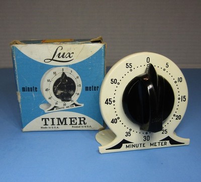 Vintage Lux *Minute Meter* Metal Kitchen Timer w/ Original Box - ~Does Not Work~