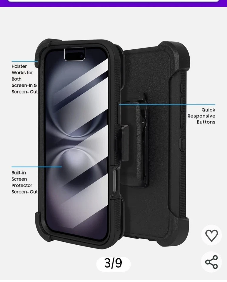 Kewtary For Iphone 16 Plus Phone Case With 180 Degree Rotatable Holster Clip... - Image 2 of 4