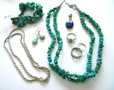Lot of 8 Pieces Sterling Turquoise, Lapis, Larimar Jewelry  Lot #5  130 Grams