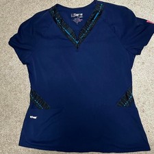 Grey's Anatomy by Barco Active Spandex Stretch V-Neck Scrub Top L Navy Blue