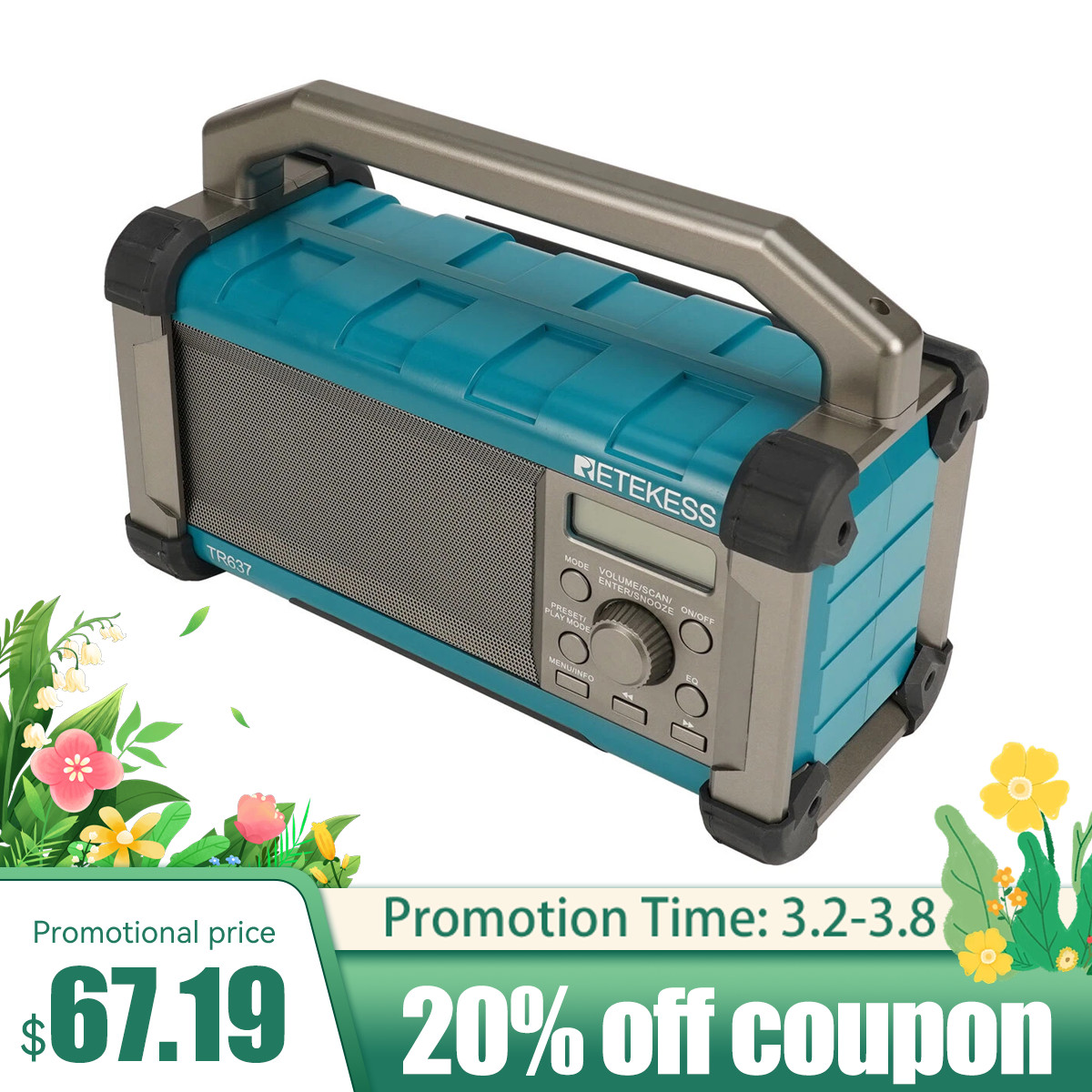 TR637 Jobsite Radio With Bluetooth AM FM Radio Outside Waterproof anti-fall Gift