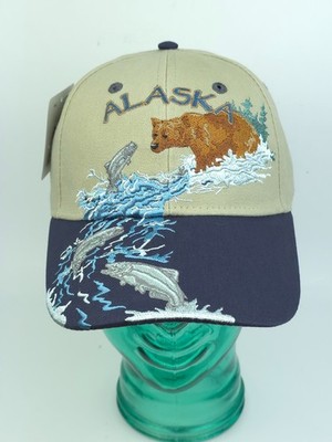NEW ACE USA Alaska Salmon Bear Embroidered Adjustable Strap Hat
