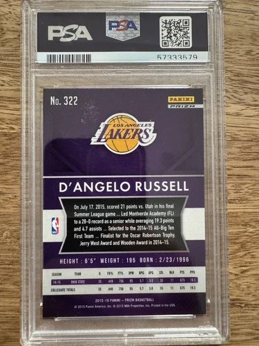 2015 Panini Silver Prizm D’Angelo Russell PSA 9 - Picture 2 of 2