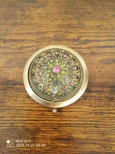 Vintage Rhinestone Compact Mirror Round Makeup Accessories Double Side Folding