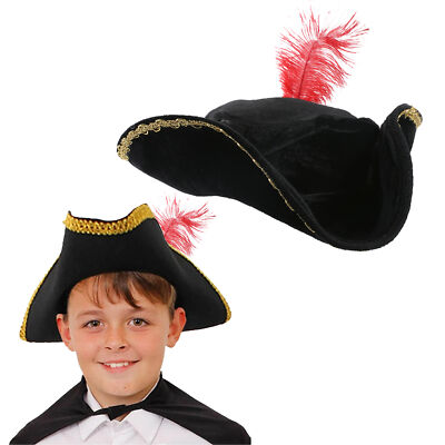 KIND MUSKETIER PIRAT SCHWARZER HUT MIT ROTER FEDER MITTELALTER KOSTÜM ACCESSOIRE