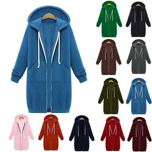 Plus Size Womens Long Sleeve Hooded Zip Up Hoodie Jumper Jacket Cardigan Coat US - Bild 6 von 18