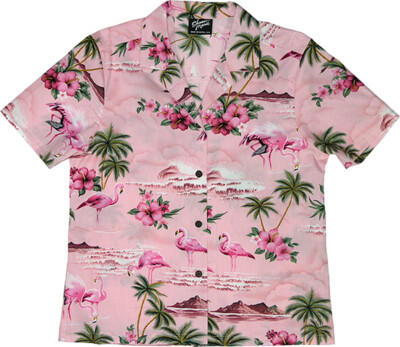 Pink Flamingo HIbiscus Women's Hawaiian Camp Shirt