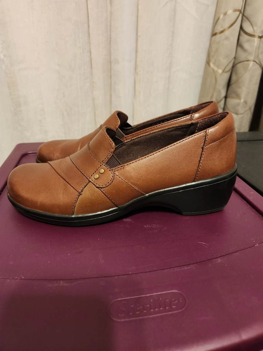 Clarks Collection May Marigold Flats Slip On Shoes Brown Leather Sz 6