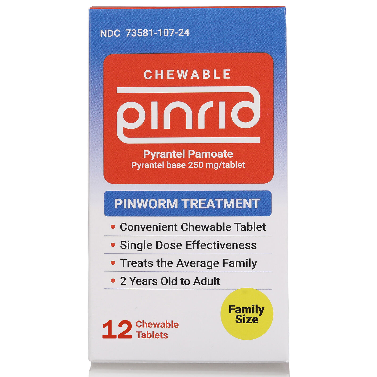 PinRid Pinworm Treatment Pyrantel Pamoate 250mg 12 Count