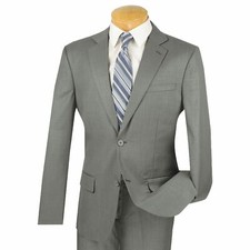 VINCI Men's Gray Birdseye Wool 2 Button Slim Fit Business Suit NEW