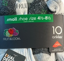 10 Pairs Fruit of the Loom Boys Ankle Athletic Socks Size S 4.5-8.5 White NEW