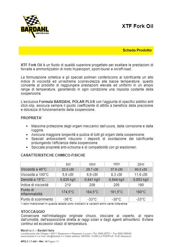 Bardahl XTF Fork Sae 5W Olio Forcelle e Ammortizzatori Moto Sintetico 1 Litro - Immagine 3 di 4