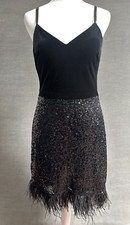 Guess Dress 4 Black Velvet Sequin Feathers Cocktail Party Glam Evening Formal