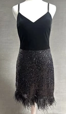 Guess Dress 4 Black Velvet Sequin Feathers Cocktail Party Glam Evening Formal