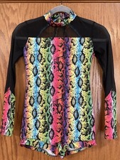 Weissman Dance Costume Girls, Black/Multicolored, Sheer Long Sleeves, Size LC,