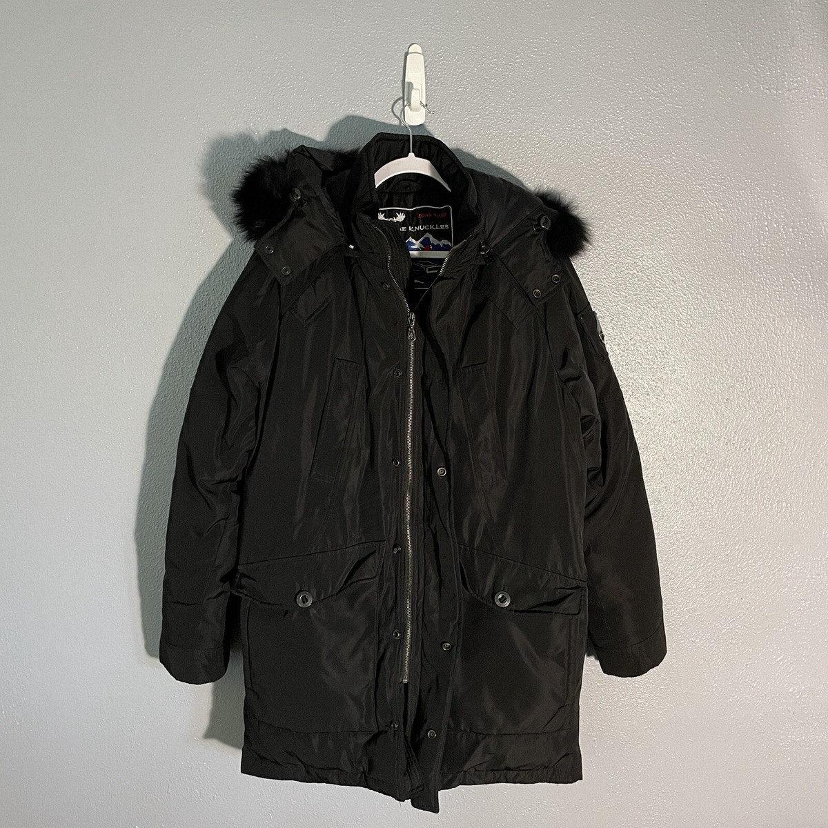 Moose Knuckles Black Fur Hooded Parka Coat Men's Size L