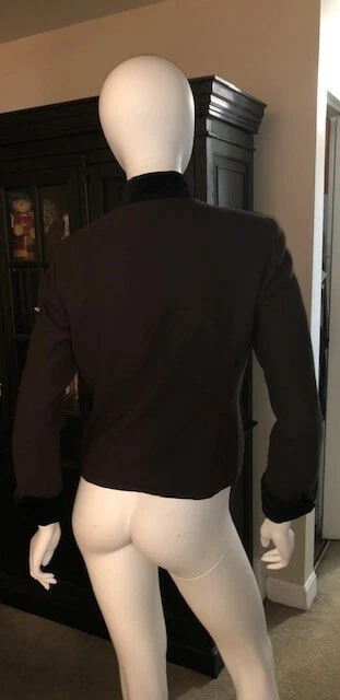 CHAQUETA DE LANA MARRÓN CHRISTIAN DIOR VINTAGE RIBETE TERCIOPELO NEGRO CREMALLERA FRONTAL EE. UU. TALLA 6 Foto 2 de 4