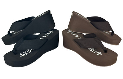 2 PAIRS Gypsy Soule 3'' Heel Sandals BLACK BROWN Platform Wedge Thong Flip Flops