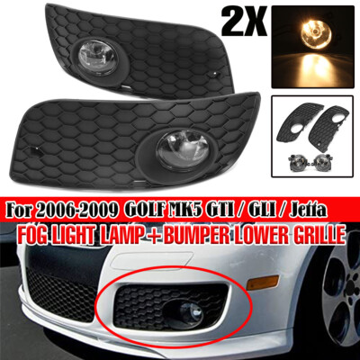 For Golf Jetta MK5 06-09 Front Bumper Lower Grille + H11 Fog Lights Lamp US
