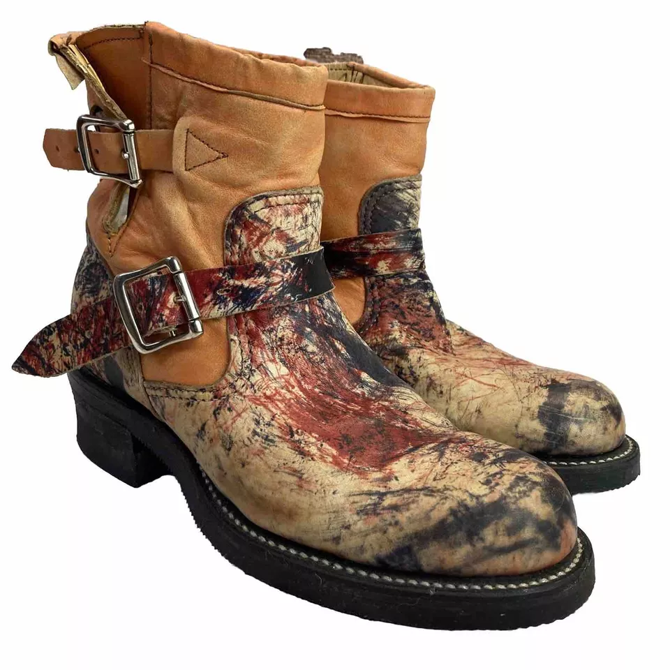 Chippewa Moto Leather Boots Men 6 Women 8 USA Engineer Western Outdoor Camo - Image 2 of 4