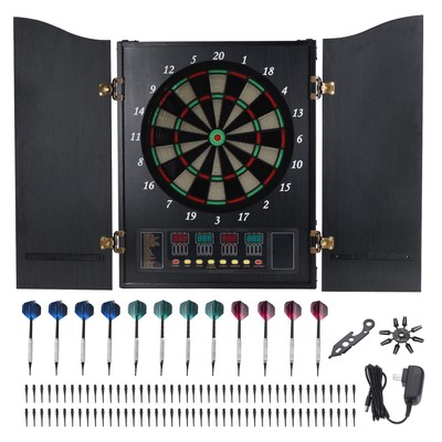 Electronic Dart Board Cabinet Set Digital Soft Tip Dartboard with 12*Darts