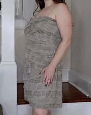 Nine West Taupe Crocodile Ruffle Tiered Mini Dress Sz 14 Boho Animal Brown Mesh