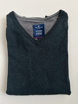 TOM TAILOR Herren Pullover V-Ausschnitt PetrolDunkelgrün Gr.  M Top Zustand