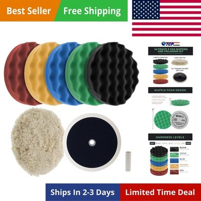 Professional 6 Pad Buffing and Polishing Kit with 5 Waffle Foam Pads and 1 Wo...