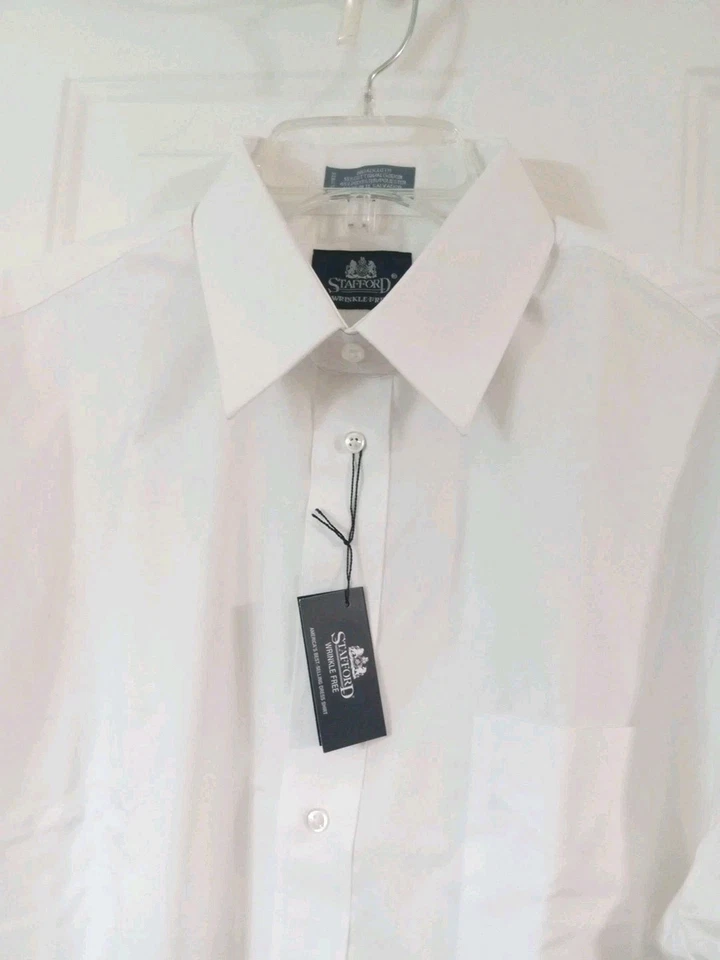 Stafford Wrinkle Free Broadcloth Men's Short Sleeve Button Up Shirt Size 17 NWT - Image 2 of 4