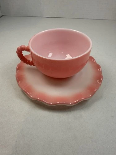 Hazel Atlas Crinoline Pink Cup And Saucer Mid Modern Century Depression Glass