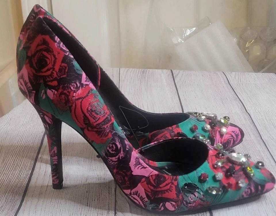 Betsey Johnson Betseyville Tahini Rose Floral High Heel Pumps Rhinestones US 7 - Image 4 of 4