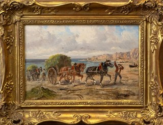 19thC Jersey Seaweed Harvest Coastal Landscape | Antique Oil Painting Signed
