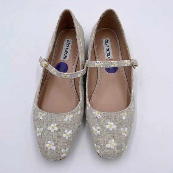 Mocasín plano Steve Madden Boden natural floral bordado correa media talla 8,5 Foto 3 de 4