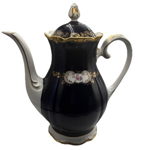 Reichenbach Germany Echt Kobalt 24k Gold Border Floral Coffee Pot w/Lid. 8159K