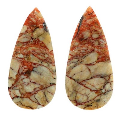Natural Leopard Skin Jasper Pair 11.7x24.7x4 mm Pear Shape Gemstone LS30-07022