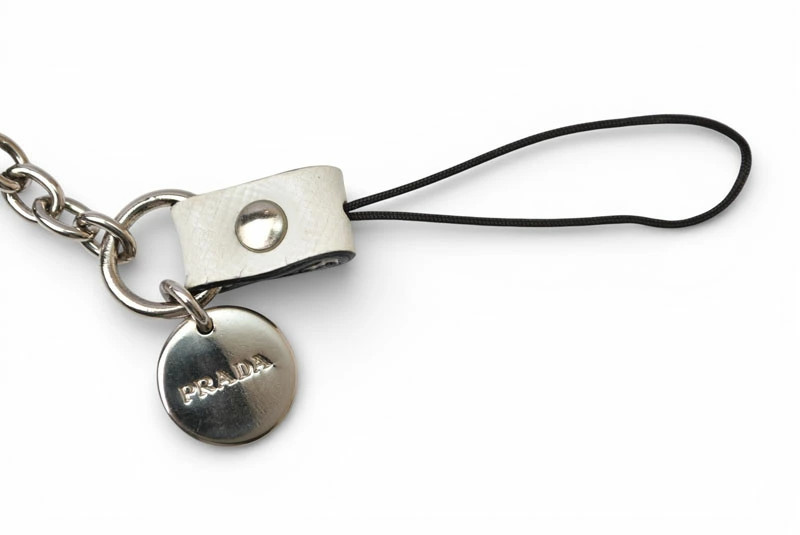 Prada Charm Key Holder Unisex White Red Leather Metal Excellent 13in (33cm) thumbnail 4