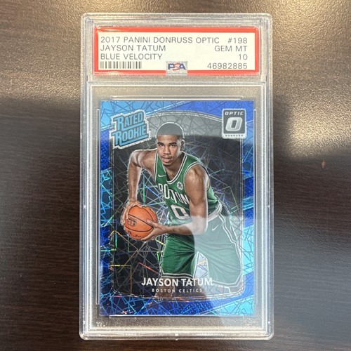 2017-18 Panini Donruss Optic Jayson Tatum Rated Rookie Blue Velocity #198 PSA 10